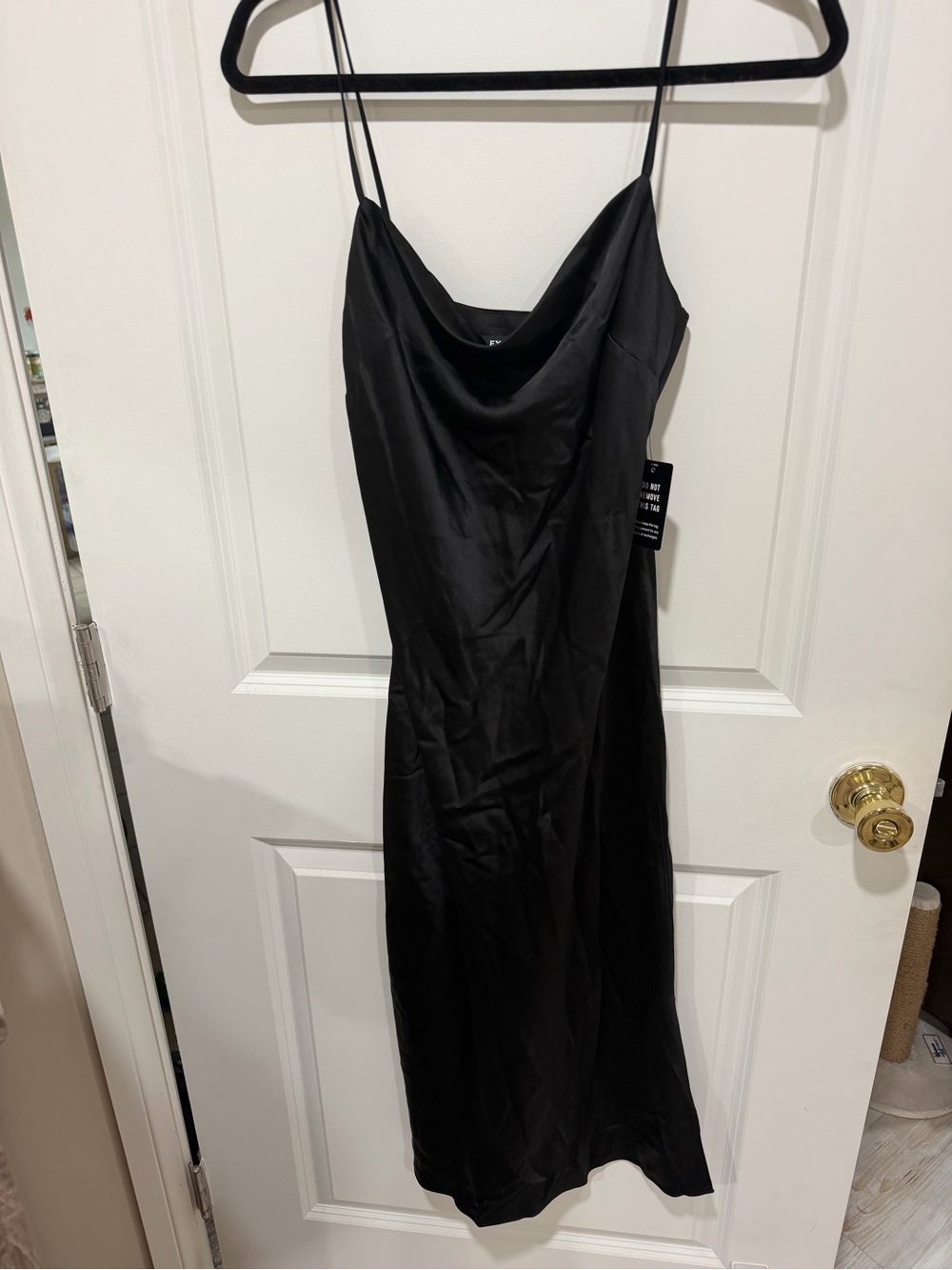Express Black Satin Slip Dress with Cowl Neck